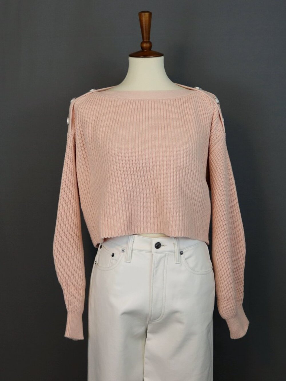ADEAM Oversize XS Pink Peach Sailing Sweater Crop Button Shoulder Knit Top